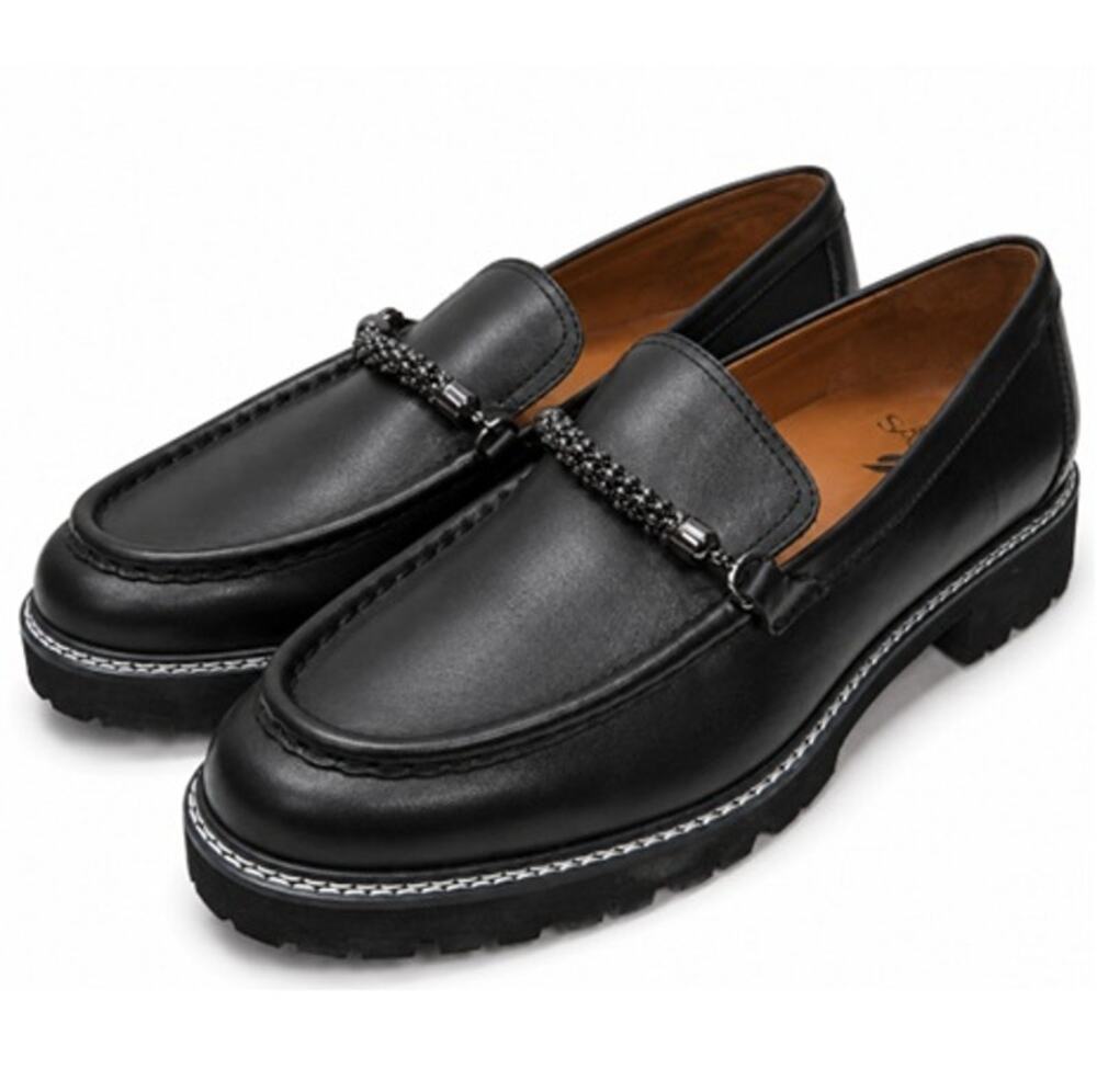 Sarto Black Leather Chain Lug Sole Loafers Womens 12M EU 42 Slip On Shoes NWOT